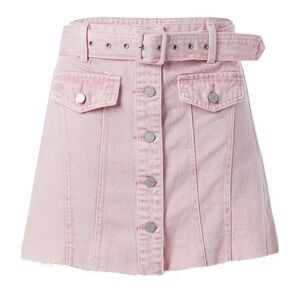 Blank NYC Skirt Women's 27 Pink‎ Whitewashed Denim Mini Belted Hemless